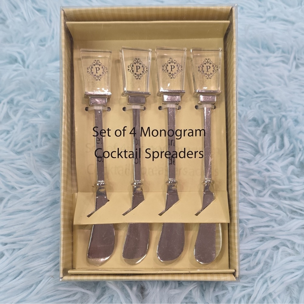 Cypress Home Monogram 4 Pc Spreader Set Clear Acrylic Handle Stainless Steel